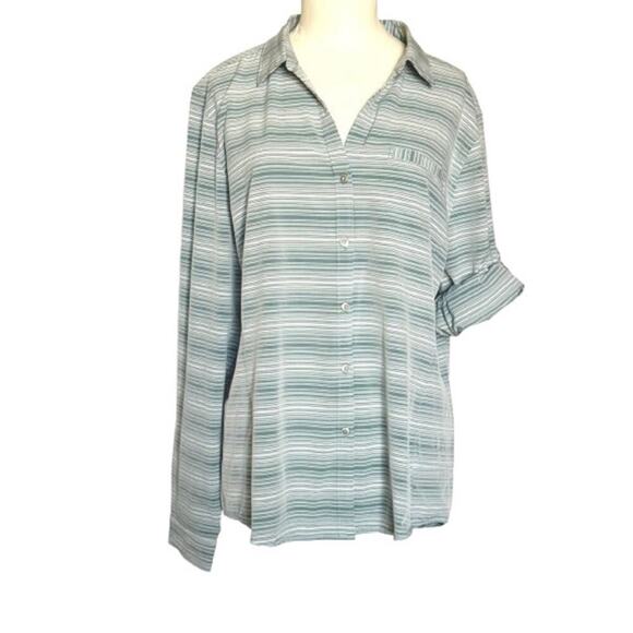 Woolrich Women's Green Striped Day Pack Convertible LS Button Shirt Size XL - Picture 1 of 8